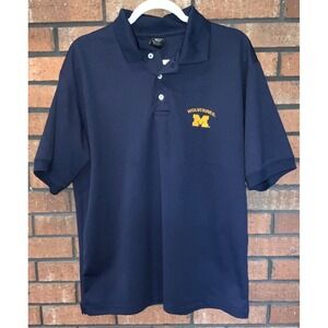 Starter Michigan Wolverines Polo Shirt Mens Navy Blue Embroidered Logo Medium